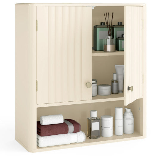 Fluted Bathroom Wall Cabinet with Open Shelf-Beige