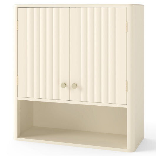 Fluted Bathroom Wall Cabinet with Open Shelf-Beige