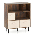 6-Cube Bookshelf with 3 Removable Folding Fabric Drawers for Living Room-Rustic Brown