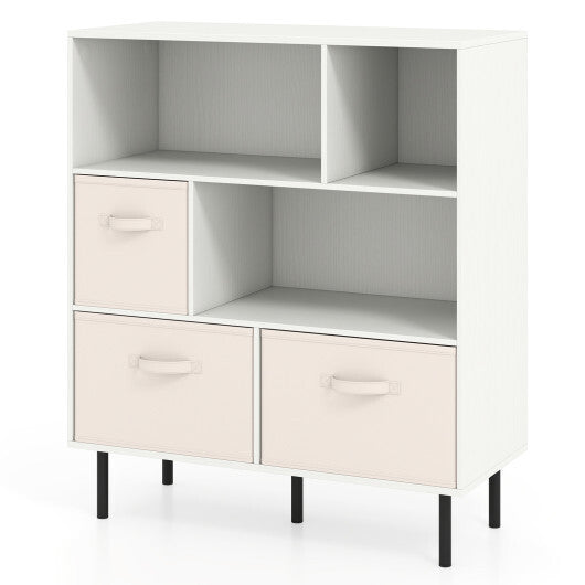 6-Cube Bookshelf with 3 Removable Folding Fabric Drawers for Living Room-Rustic Brown