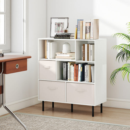 6-Cube Bookshelf with 3 Removable Folding Fabric Drawers for Living Room-Rustic Brown