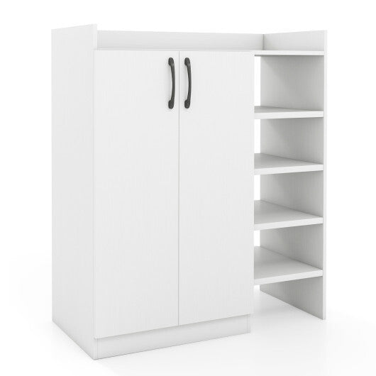 Shoe Cabinet with 2 Doors Shoe Storage Organizer with 2 Adjustable Inner Shelves-White