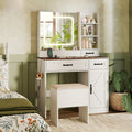 Vanity Desk with Mirror and Lights Farmhouse Makeup Dressing Table-White