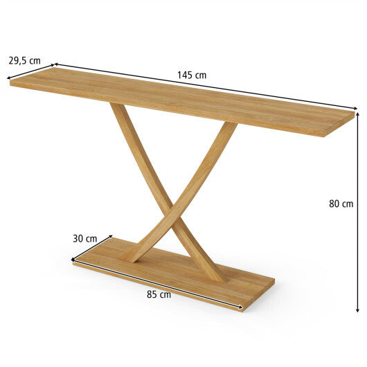57 Inch Solid Wood Console Table with Teak Wood Frame and Geometric Design