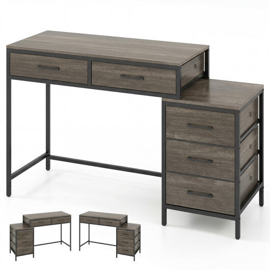 Computer Desk with 5 Drawers and Printer Stand for Bedroom and Small Spaces-Rustic Brown