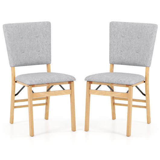 Foldable Dining Chair Set of 2 Armless Kitchen Chair with Padded Seat and Tilt Backrest-Beige