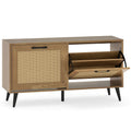 Modern Freestanding Shoe Cabinet with 2 Flip Drawers and Adjustable Shelves for Entryway-Natural