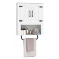 Bathroom Wall Cabinet with 2 Barn Doors and Towel Bar and 3-Tier Wooden Storage-White