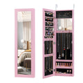 Full Length Mirror Jewelry Cabinet with Ring Slots and Necklace Hooks-Rustic Brown