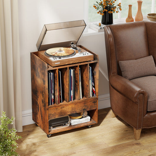 Record Player Stand Turntable Stand with Drawer and Record Holder-White