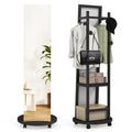 Coat Rack with Full Length Mirror Freestanding Coat Tree with 3 Hooks-Walnut
