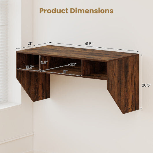 Wall-Mounted Computer Desk Floating Laptop Desk with 3 Storage Compartments-Black