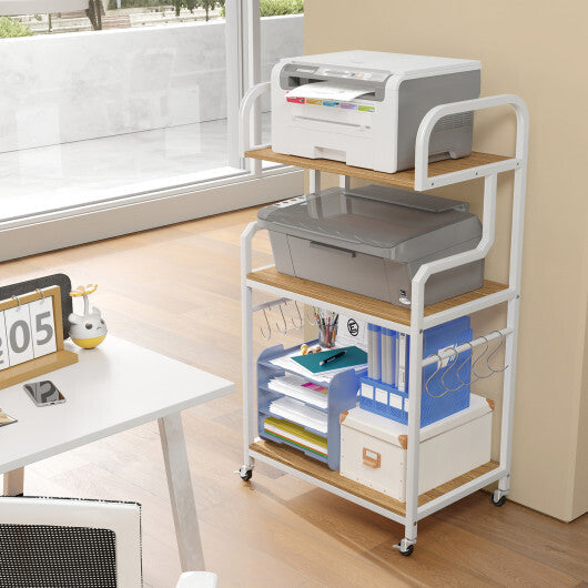 3-Tier Rolling Printer Stand Home Office Large Printer Cart with Storage Shelves-Rustic Brown