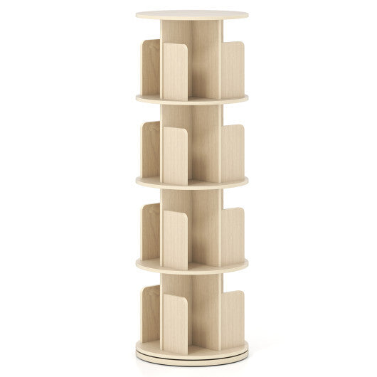 4-Tier Rotating Bookshelf 360 Display Rack with Dividers and Anti-falling Baffles-Natural