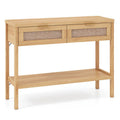 Rattan Console Table with 2 Drawers and Bottom Shelf-Natural