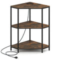 Corner Printer Stand 3-Tier Corner Shelf with Charging Station and Metal Frame-Rustic Brown