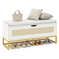 39.5" Rattan Storage Chest Wicker Shoe Bench with Padded Seat Flip-Top-White