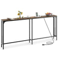 71 Inch Narrow Console Table with Power Outlet for Small Space-Rustic Brown