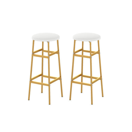 Bar Stools Set of 2 with Sturdy Metal Frame and Footrest-White