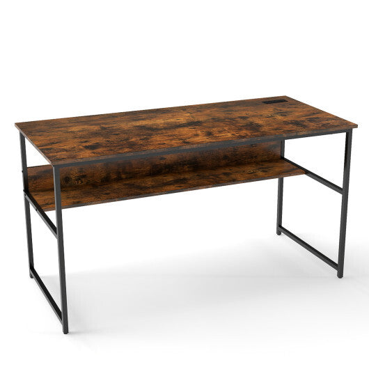 55 x 24 inch Computer Desk with Power Outlets and USB Ports-Black