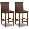 Set of 2 Counter Barstools with Rubberwood Legs and Upholstered Seat-Walnut