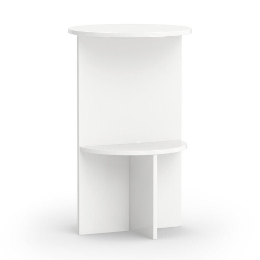 2-Tier Round Side Table with Storage Shelf for Small Space-White