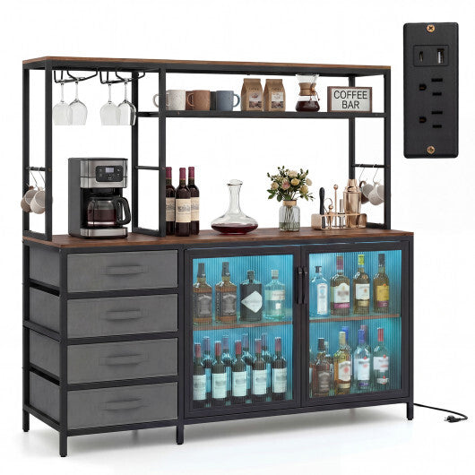 Sideboard Buffet Cabinet with LED Lights 55 inch Coffee Table with Power Outlets-Natural