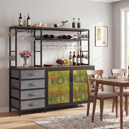 Sideboard Buffet Cabinet with LED Lights 55 inch Coffee Table with Power Outlets-Natural