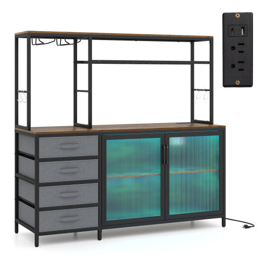 Sideboard Buffet Cabinet with LED Lights 55 inch Coffee Table with Power Outlets-Natural