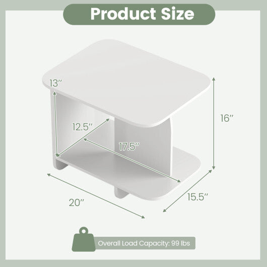 End Table Set of 2 2-Tier Sofa Side Tables with Storage Shelf-White