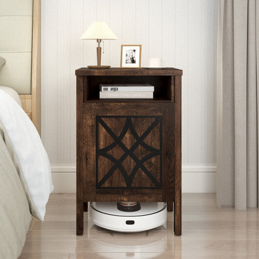 Robot Vacuum Storage Cabinet with Door and Open Shelf for Living Room Bedroom-Gray