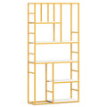 71 Inch Tall Bookshelf Metal Frame 5-Tier Geometric Bookcase-White & Golden