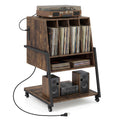 Record Player Stand on Wheels Rolling Turntable Stand with Power Outlets-Rustic Brown