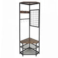Corner Hall Tree Freestanding Coat Rack with Storage Shelves Removable Hooks-Brown