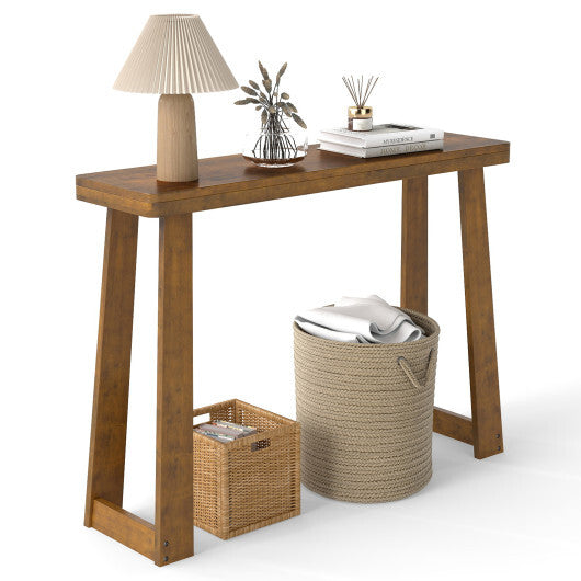 Solid Rubber Wood Console Table 43inch Narrow Entryway Table with Thick Tabletop and Stable Base-Black