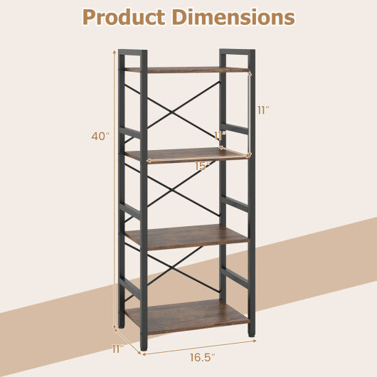 4-Tier Bookshelf Narrow Freestanding Display Shelf with Metal Frame-Oak