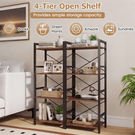 4-Tier Bookshelf Narrow Freestanding Display Shelf with Metal Frame-Oak