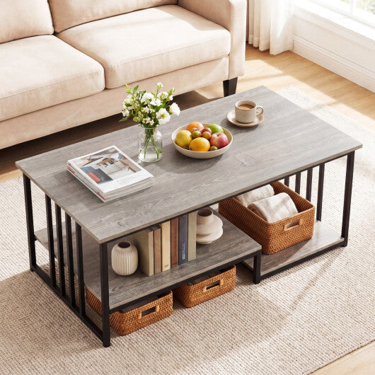 43.5" Coffee Table 2-Tier with Open Storage Shelf-Oak