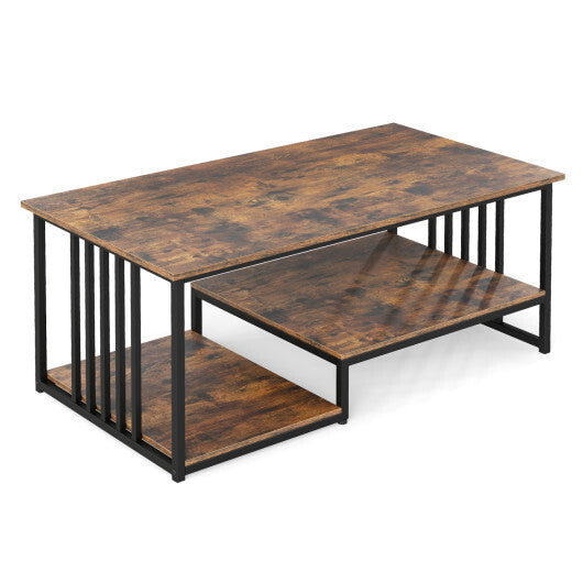 43.5" Coffee Table 2-Tier with Open Storage Shelf-Oak