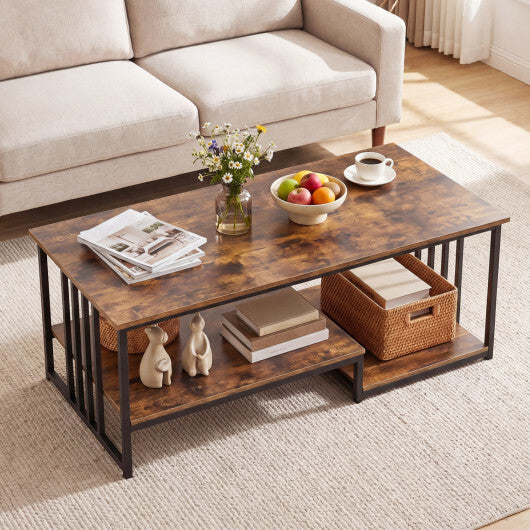 43.5" Coffee Table 2-Tier with Open Storage Shelf-Oak