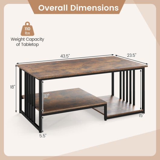 43.5" Coffee Table 2-Tier with Open Storage Shelf-Oak