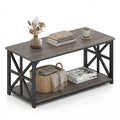 Coffee Table 2-Tier Center Table with Storage Shelf-Oak