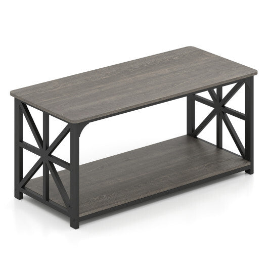 Coffee Table 2-Tier Center Table with Storage Shelf-Oak