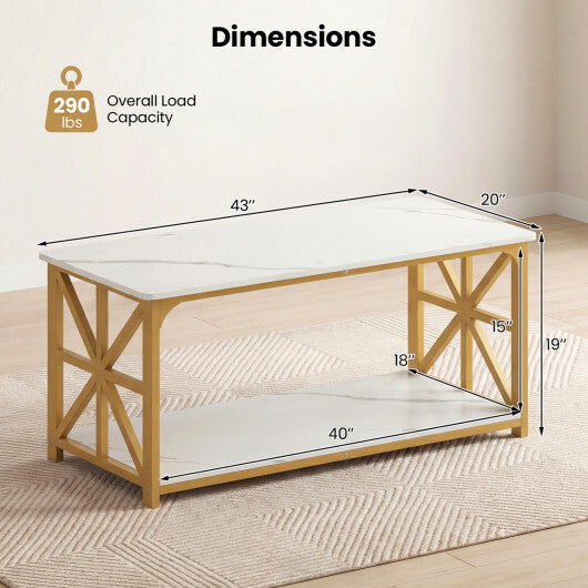 Coffee Table 2-Tier Center Table with Storage Shelf-Oak