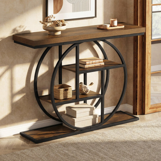 4-Tier Console Table 41 Inches Entryway Table with Storage Shelves-Brown