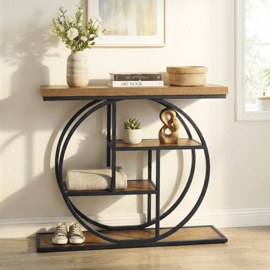 4-Tier Console Table 41 Inches Entryway Table with Storage Shelves-Brown
