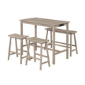 4-Piece Counter Height Dining Table Set with Power Outlet Solid Rubber Wood Kitchen Table-Gray