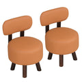 Small Footrest Stools Set of 2 Round Ottoman with Backrest-Orange