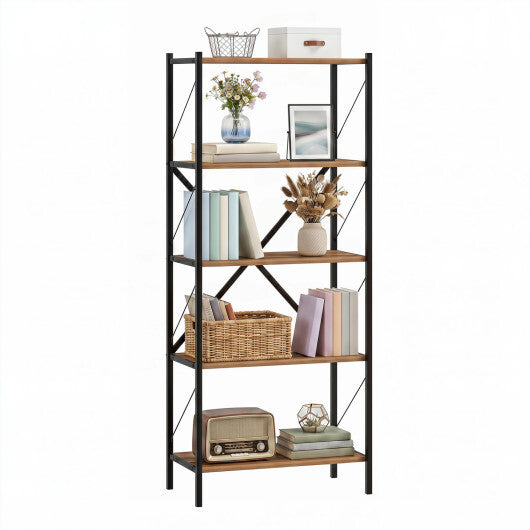 5-Tier Tall Bookshelf Industrial Bookcase with Heavy-Duty Metal Frame Modern Storage-White