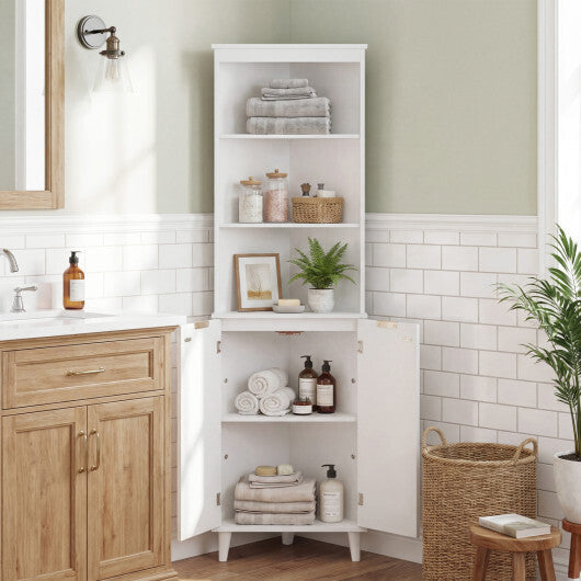 68 Inch Tall Bathroom Floor Storage Cabinet with Fluted Doors-White